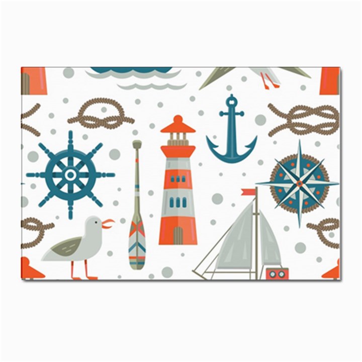 Nautical Elements Pattern Background Postcard 4 x 6  (Pkg of 10)