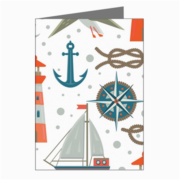 Nautical Elements Pattern Background Greeting Cards (Pkg of 8)