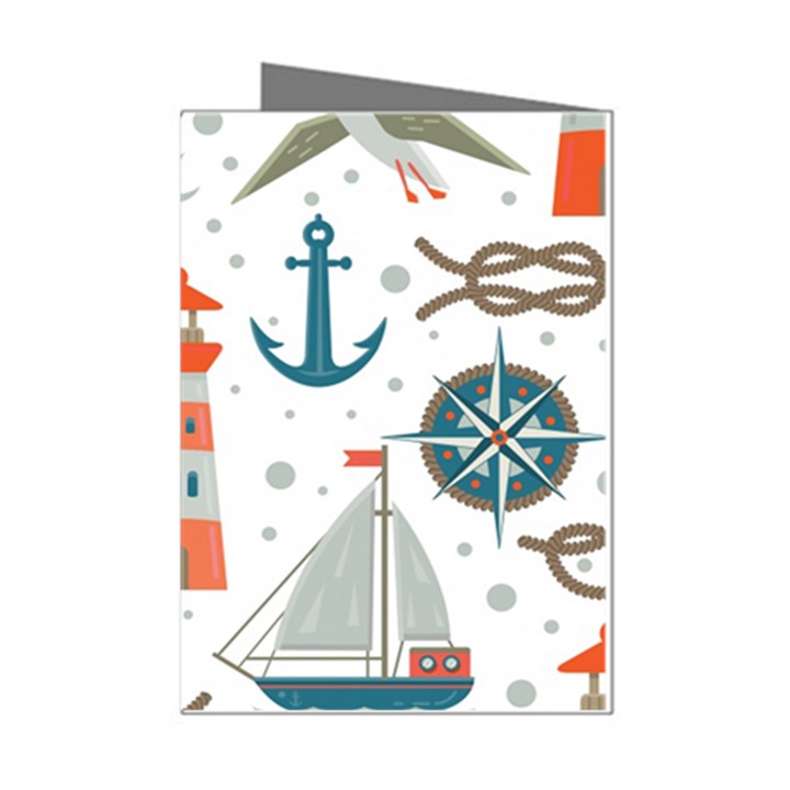 Nautical Elements Pattern Background Mini Greeting Cards (Pkg of 8)