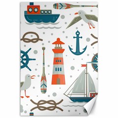 Nautical Elements Pattern Background Canvas 12  X 18  by Salman4z