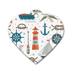 Nautical Elements Pattern Background Dog Tag Heart (two Sides) by Salman4z