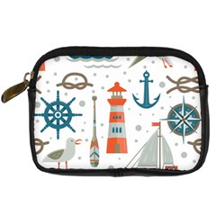 Nautical Elements Pattern Background Digital Camera Leather Case by Salman4z