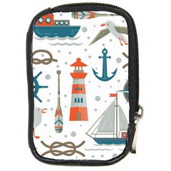 Nautical Elements Pattern Background Compact Camera Leather Case by Salman4z