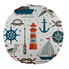 Nautical Elements Pattern Background Large 18  Premium Round Cushions by Salman4z