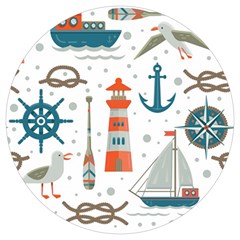 Nautical Elements Pattern Background Round Trivet by Salman4z