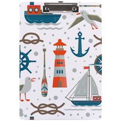 Nautical Elements Pattern Background A4 Acrylic Clipboard by Salman4z