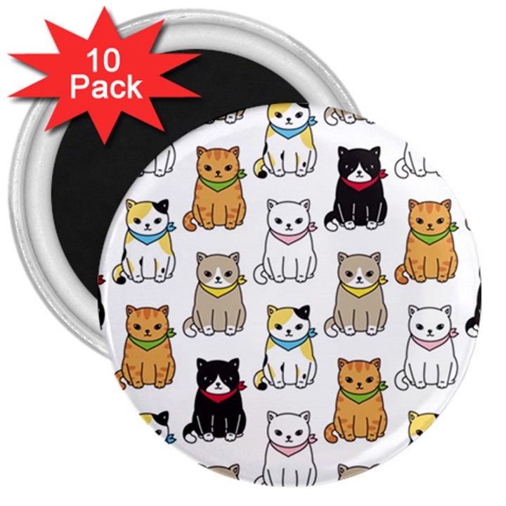 Cat Kitten Seamless Pattern 3  Magnets (10 pack) 