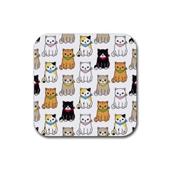 Cat Kitten Seamless Pattern Rubber Coaster (square) by Salman4z