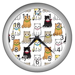 Cat Kitten Seamless Pattern Wall Clock (silver) by Salman4z