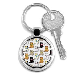 Cat Kitten Seamless Pattern Key Chain (round) by Salman4z