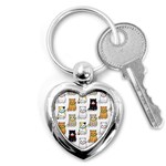 Cat Kitten Seamless Pattern Key Chain (Heart) Front