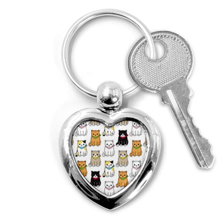 Cat Kitten Seamless Pattern Key Chain (Heart)