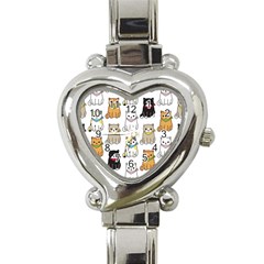 Cat Kitten Seamless Pattern Heart Italian Charm Watch by Salman4z