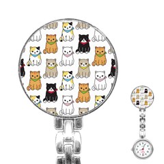 Cat Kitten Seamless Pattern Stainless Steel Nurses Watch by Salman4z