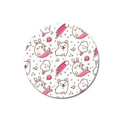 Cute Animal Seamless Pattern Kawaii Doodle Style Magnet 3  (round) by Salman4z