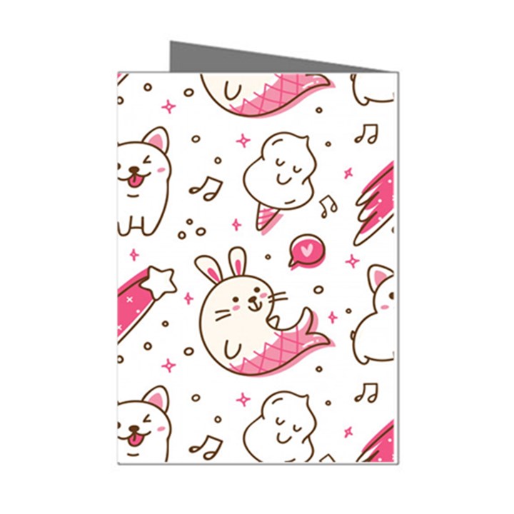 Cute Animal Seamless Pattern Kawaii Doodle Style Mini Greeting Cards (Pkg of 8)