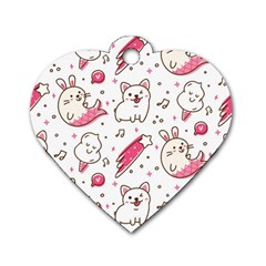 Cute Animal Seamless Pattern Kawaii Doodle Style Dog Tag Heart (two Sides) by Salman4z