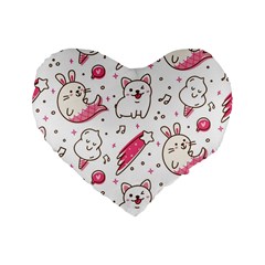 Cute Animal Seamless Pattern Kawaii Doodle Style Standard 16  Premium Heart Shape Cushions by Salman4z