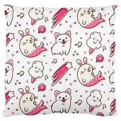 Cute Animal Seamless Pattern Kawaii Doodle Style Large Premium Plush Fleece Cushion Case (two Sides) by Salman4z