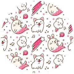 Cute Animal Seamless Pattern Kawaii Doodle Style Wooden Puzzle Round by Salman4z