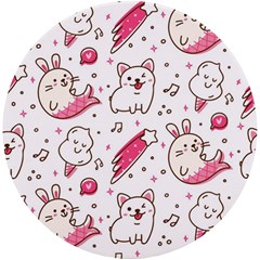 Cute Animal Seamless Pattern Kawaii Doodle Style Uv Print Round Tile Coaster by Salman4z