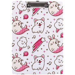 Cute Animal Seamless Pattern Kawaii Doodle Style A4 Acrylic Clipboard by Salman4z