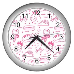 Cute-girly-seamless-pattern Wall Clock (silver) by Salman4z