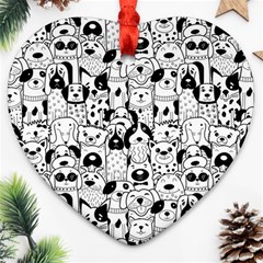 Seamless-pattern-with-black-white-doodle-dogs Ornament (heart) by Salman4z