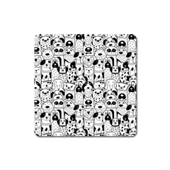 Seamless-pattern-with-black-white-doodle-dogs Square Magnet by Salman4z