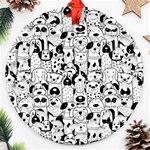 Seamless-pattern-with-black-white-doodle-dogs Round Filigree Ornament (Two Sides) Front