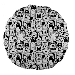 Seamless-pattern-with-black-white-doodle-dogs Large 18  Premium Flano Round Cushions by Salman4z