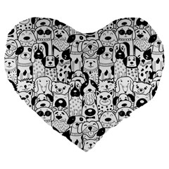 Seamless-pattern-with-black-white-doodle-dogs Large 19  Premium Flano Heart Shape Cushions by Salman4z