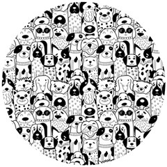 Seamless-pattern-with-black-white-doodle-dogs Wooden Puzzle Round by Salman4z