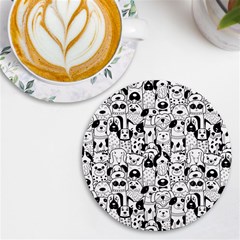 Seamless-pattern-with-black-white-doodle-dogs Uv Print Round Tile Coaster by Salman4z