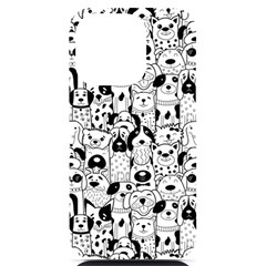 Seamless-pattern-with-black-white-doodle-dogs Iphone 14 Pro Black Uv Print Case by Salman4z