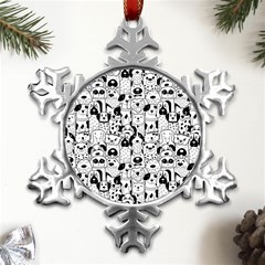 Seamless-pattern-with-black-white-doodle-dogs Metal Small Snowflake Ornament by Salman4z