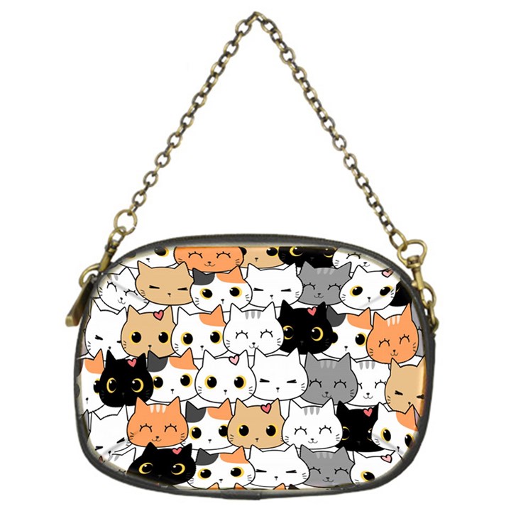 Cute-cat-kitten-cartoon-doodle-seamless-pattern Chain Purse (One Side)