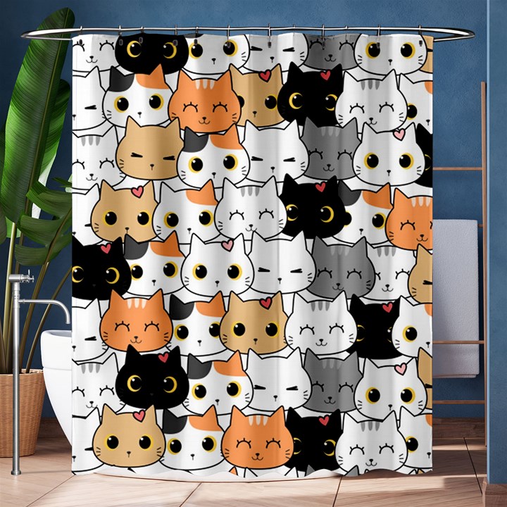 Cute-cat-kitten-cartoon-doodle-seamless-pattern Shower Curtain 60  x 72  (Medium) 