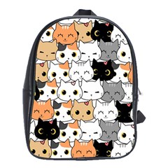 Cute-cat-kitten-cartoon-doodle-seamless-pattern School Bag (xl) by Salman4z