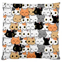 Cute-cat-kitten-cartoon-doodle-seamless-pattern Large Premium Plush Fleece Cushion Case (two Sides) by Salman4z