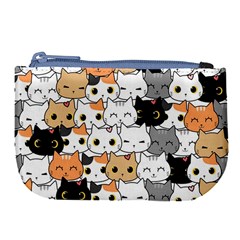 Cute-cat-kitten-cartoon-doodle-seamless-pattern Large Coin Purse by Salman4z