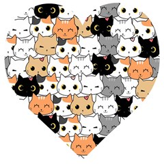 Cute-cat-kitten-cartoon-doodle-seamless-pattern Wooden Puzzle Heart by Salman4z