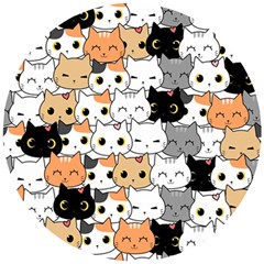 Cute-cat-kitten-cartoon-doodle-seamless-pattern Wooden Puzzle Round by Salman4z