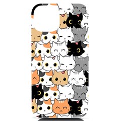 Cute-cat-kitten-cartoon-doodle-seamless-pattern Iphone 14 Black Uv Print Case by Salman4z