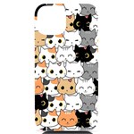 Cute-cat-kitten-cartoon-doodle-seamless-pattern iPhone 14 Black UV Print Case Front