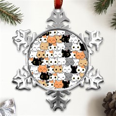 Cute-cat-kitten-cartoon-doodle-seamless-pattern Metal Small Snowflake Ornament by Salman4z