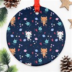 Cute-astronaut-cat-with-star-galaxy-elements-seamless-pattern Ornament (Round) Front