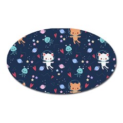 Cute-astronaut-cat-with-star-galaxy-elements-seamless-pattern Oval Magnet by Salman4z