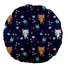 Cute-astronaut-cat-with-star-galaxy-elements-seamless-pattern Large 18  Premium Round Cushions by Salman4z