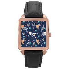 Cute-astronaut-cat-with-star-galaxy-elements-seamless-pattern Rose Gold Leather Watch  by Salman4z